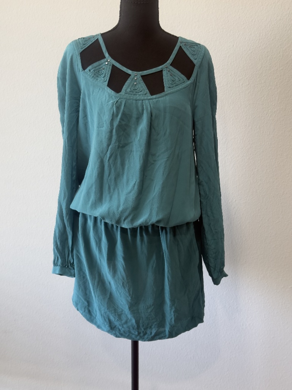 Leifsdottir x Anthropologie teal silk studded dress